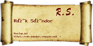 Rák Sándor névjegykártya